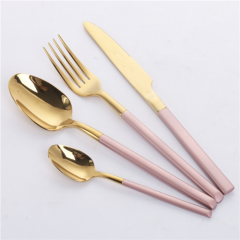 Luxury Wedding Party Pink Handle Gold Plated Stainless Steel Cutlery