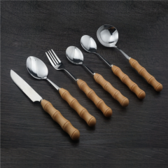 Portable Silver Stainless Steel Camping Wooden Handle Cutlery Set