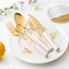 Metal Marbling Handle Stainless Steel Spoon Fork Knife Cutlery Set