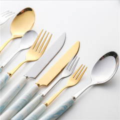 Metal Marbling Handle Stainless Steel Spoon Fork Knife Cutlery Set
