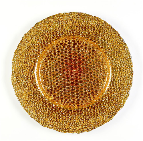 Antique Gold Beaded Charger Plates Wholesale With Glitter