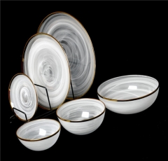 White Round Fancy Glass Rimmed Wholesale Charger Plates