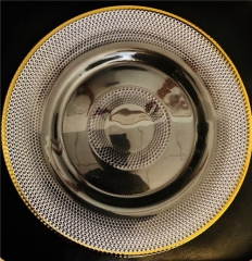 Factory Direct Clear Glass Beaded With Gold Rimmed Charger Plate