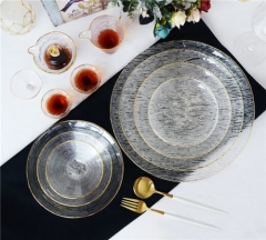 Custom Gold Rimmed Round Glass Wedding Dinner Charger Plates For Event