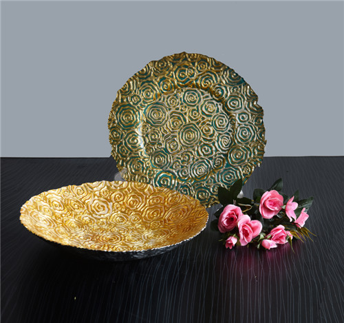 13 inch Home Decorative Wedding Gold Glass Plate And Bowl Wholesale