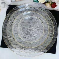 Custom Gold Rimmed Round Glass Wedding Dinner Charger Plates For Event