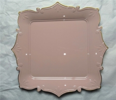 Square Silver Gold Pink Plastic Charger Plate For Wedding Dinner