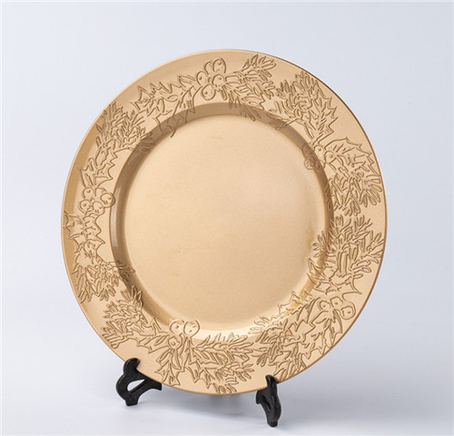 Cheap Bright Flower Gold Plastic Charger Plate Wholesale