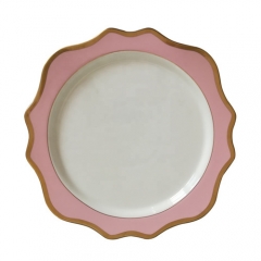 Pink Rimmed Ceramic Porcelain Charger Plates Set of 4pcs For Wedding