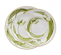 Green Gold Rimmed 12 Inch Porcelain Charger Plate For Weddings