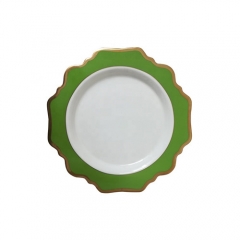 Green Rimmed Ceramic Porcelain Charger Plates Set Of 4pcs For Wedding