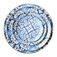 Wedding Decorations Gifts Gold rim Blue Bone China Charger Plate