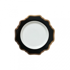 Black Gold Rimmed Ceramic Porcelain Charger Plates Set Of 4pcs For Wedding