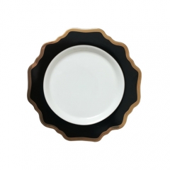 Black Gold Rimmed Ceramic Porcelain Charger Plates Set Of 4pcs For Wedding