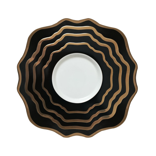 Black Gold Rimmed Ceramic Porcelain Charger Plates Set Of 4pcs For Wedding