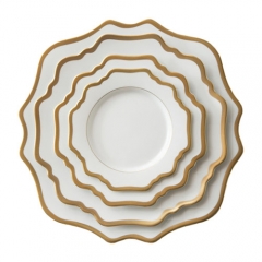 Gold Rimmed Ceramic Porcelain Charger Plates Set of 4pcs For Wedding