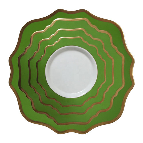 Green Rimmed Ceramic Porcelain Charger Plates Set Of 4pcs For Wedding