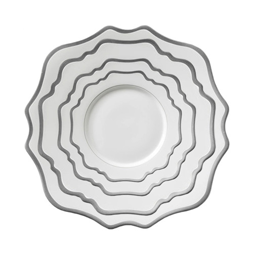 Silver Rimmed Ceramic Porcelain Charger Plates Set of 4pcs For Wedding
