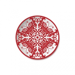 Red Patterned Bone China Plate Ceramic Charger Plates