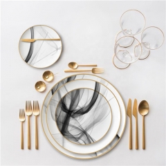 Wholesale Gold Rimmed White Marble Charger Plate For Wedding