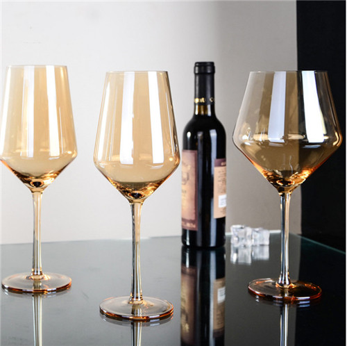 Wholesale Gold Amber Colored Crystal Wine Glass Set