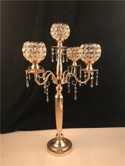 Wedding Candlest Gold Crystal Candle Holder 5 Arms Candelabra Centerpieces
