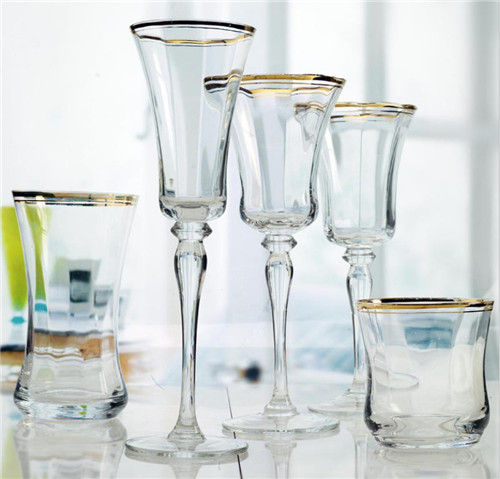 Gold Rimmed Bulk Crystal Wine Glass For Wedding Decoration