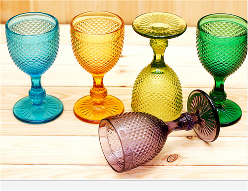 Cup Colored Bottle Beach Embossed Vintage Goblet Pressed Etched Wine Glass Wholesale,Drinkware,Wine Glass