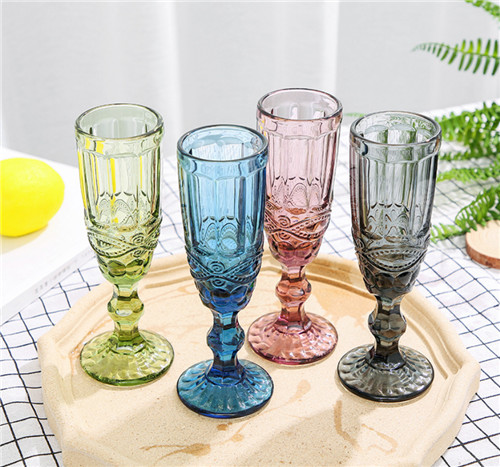 Engraved Diamond Pattern Crystal Champagne Flutes Glass