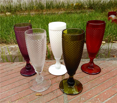 Engraved Diamond Pattern Crystal Champagne Flutes Glass Cup