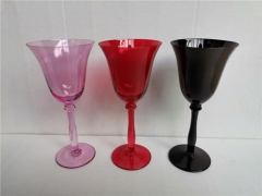 Wholesale Handmade Clear Red Colored Wine Glass With gold sliver rim