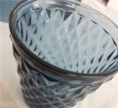 Unique Design Blue Grey Colored Glass Water Cup Embossed
