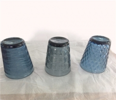 Unique Design Blue Grey Colored Glass Water Cup Embossed