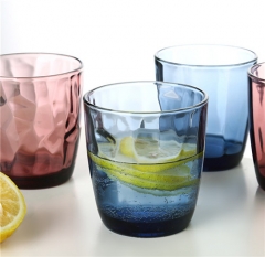 Blue Purple Colored Engraved Glass Tea Tumbler Cup