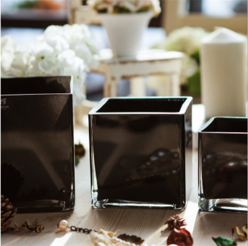 Wholesale White Black Silver Colored Square Glass Candle Jar