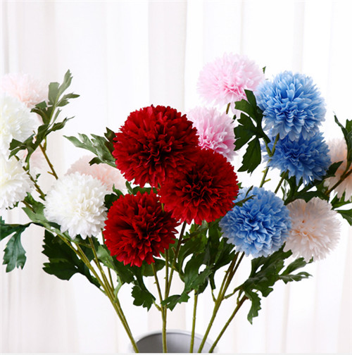 High Quality Artificial 3 head Ball Chrysanthemum Flowers For Wedding Decoration