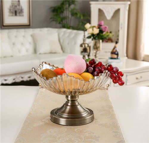 Modern Crystal Glass Fruit Decorative Tray With Copper Stand