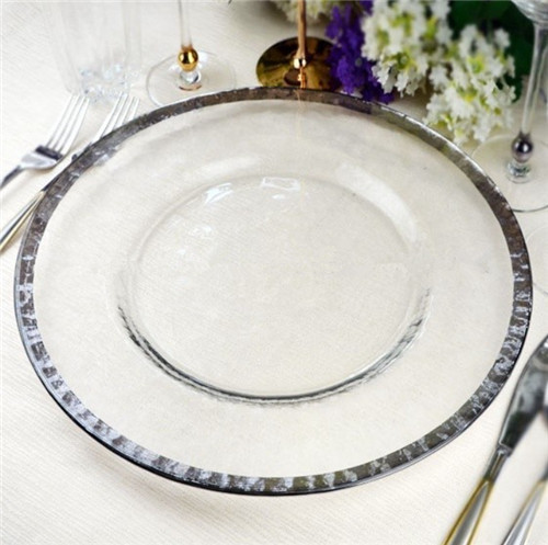 silver hammered glass charger plates