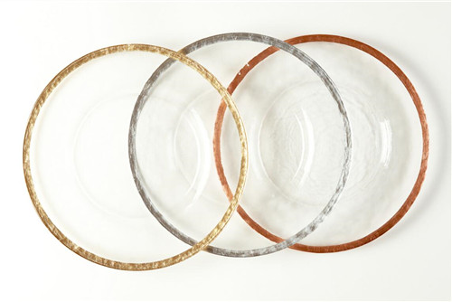 glass charger plates rose gold silver rim