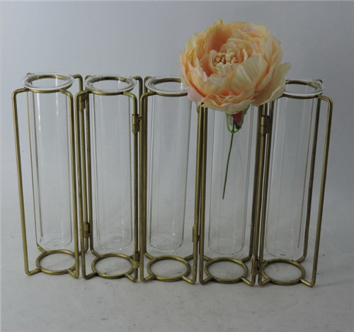 European Style Test Tube Glass Tabletop Metal Flower Vase For Living Room & Bathroom Decoration