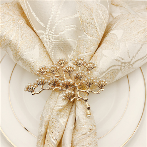 New Arrival Gold Pearl Table Napkin Bloom Flower Resin Holder Decorative