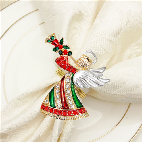 Rhinestone Enamel Christmas Little Angel Playing Napkin Rings