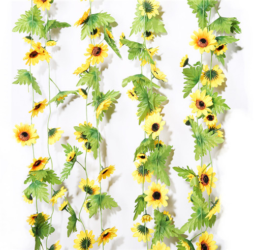 Fa-ke Sunflower Arch Balcony Artificial Vine Hanging Plants Green Leaves Vivid Wall DIY Party Home Decor Fences Wedding
