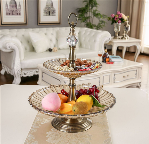Table Centerpiece Metal Stand Crystal Candy Fruit 2 Tiers Glass Plate
