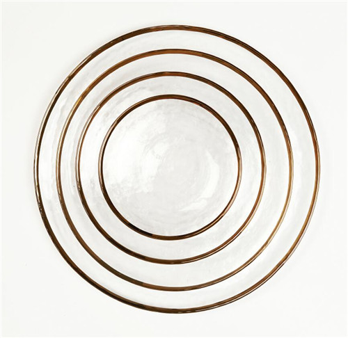 Clear Glass Gold Rim Round Plate Set