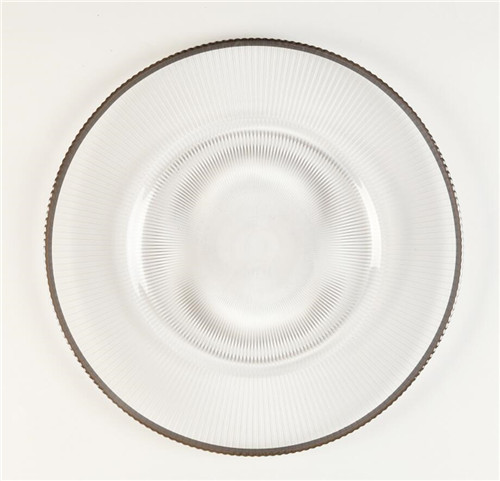 silver trimmed clear glass charger plate