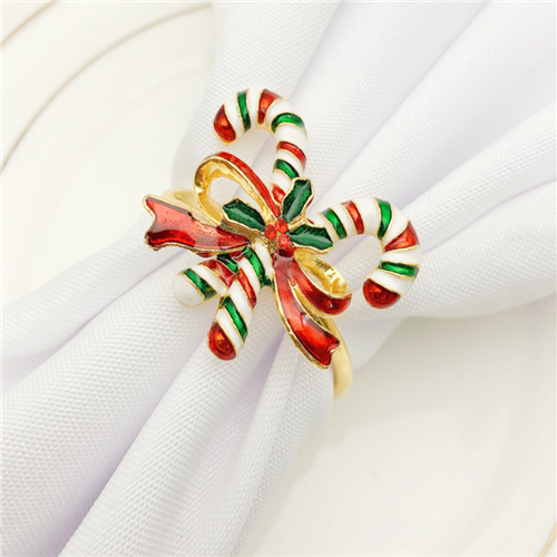 Enameled Zinc Alloy Metal Walking Stick Napkin King For Christmas