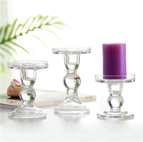 Clear Crystal Single Glass Pillar Candle Holder Set