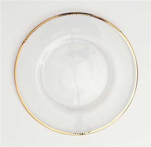 gold trimmed clear glass charger plate