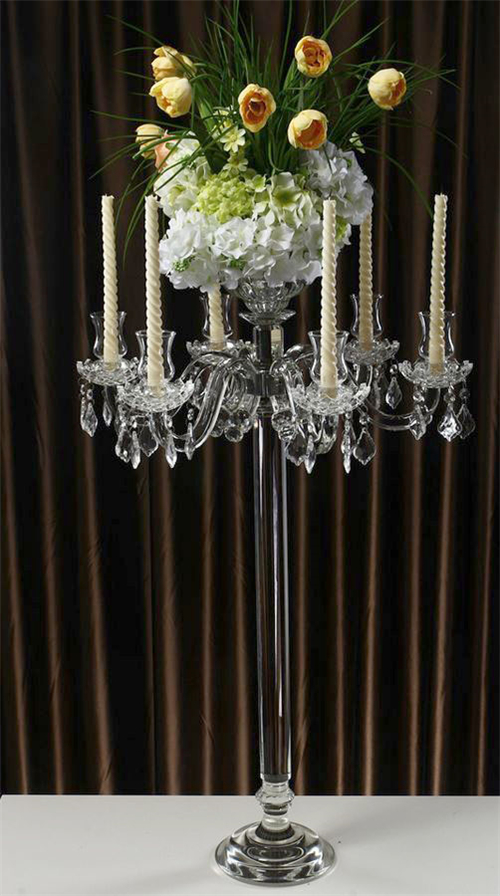 Crystal Candelabras With Flowers Bowl Centerpieces
